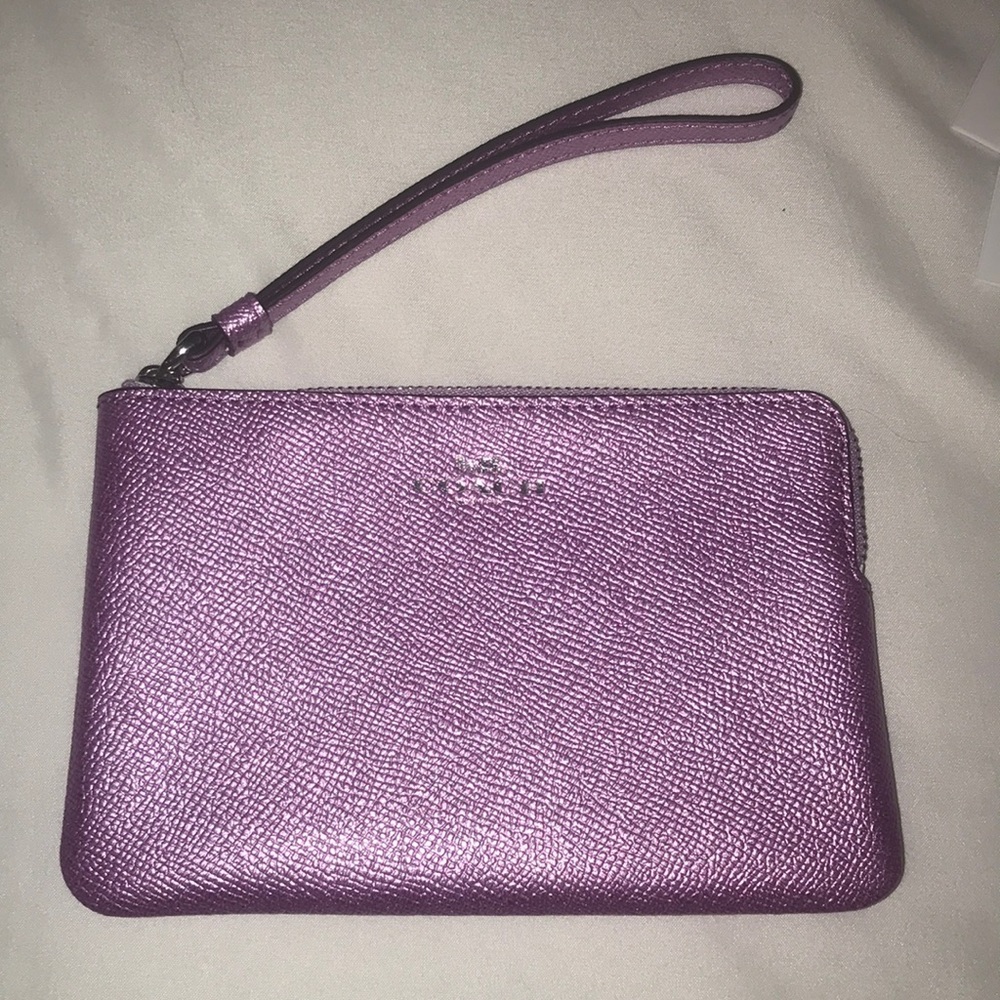COACH purple shimmer wristlet